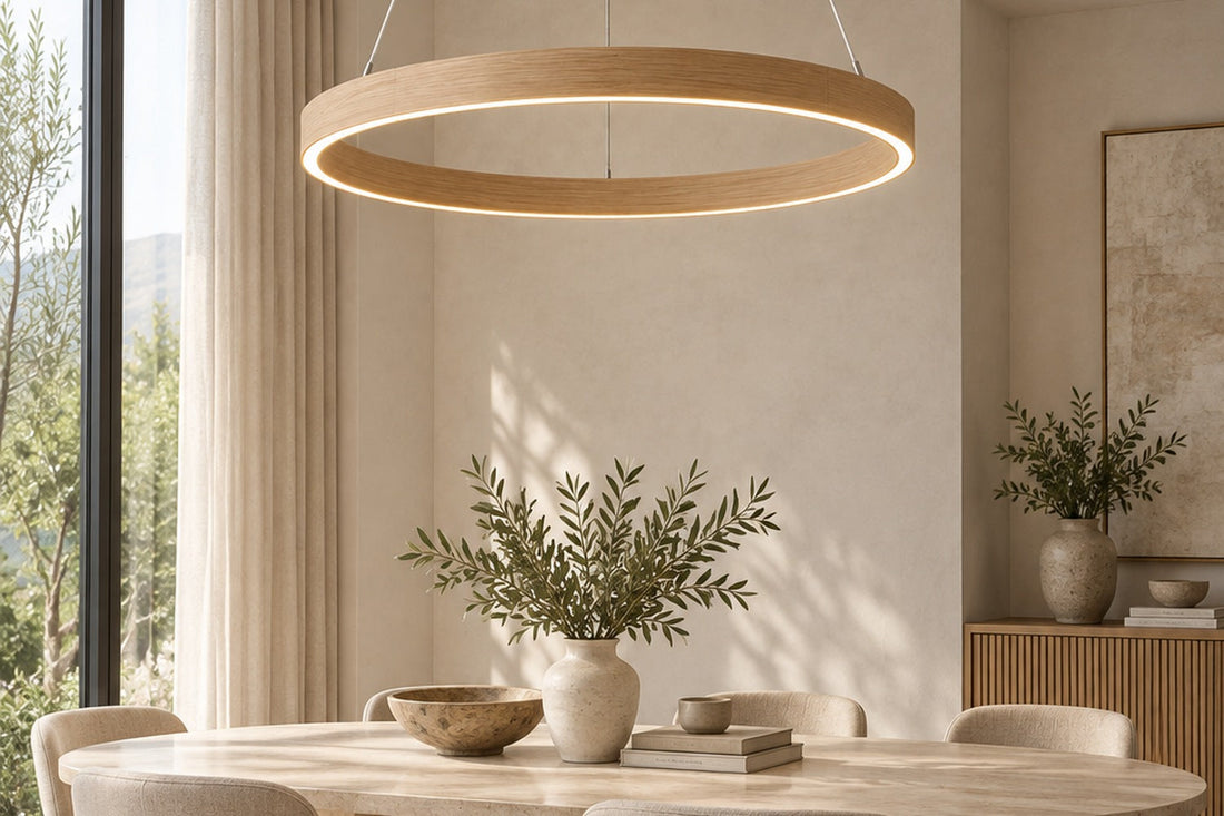 Wood Ring LED Chandeliers: Sizing Formulas, Dining Heights, and Acoustic Warmth Guide
