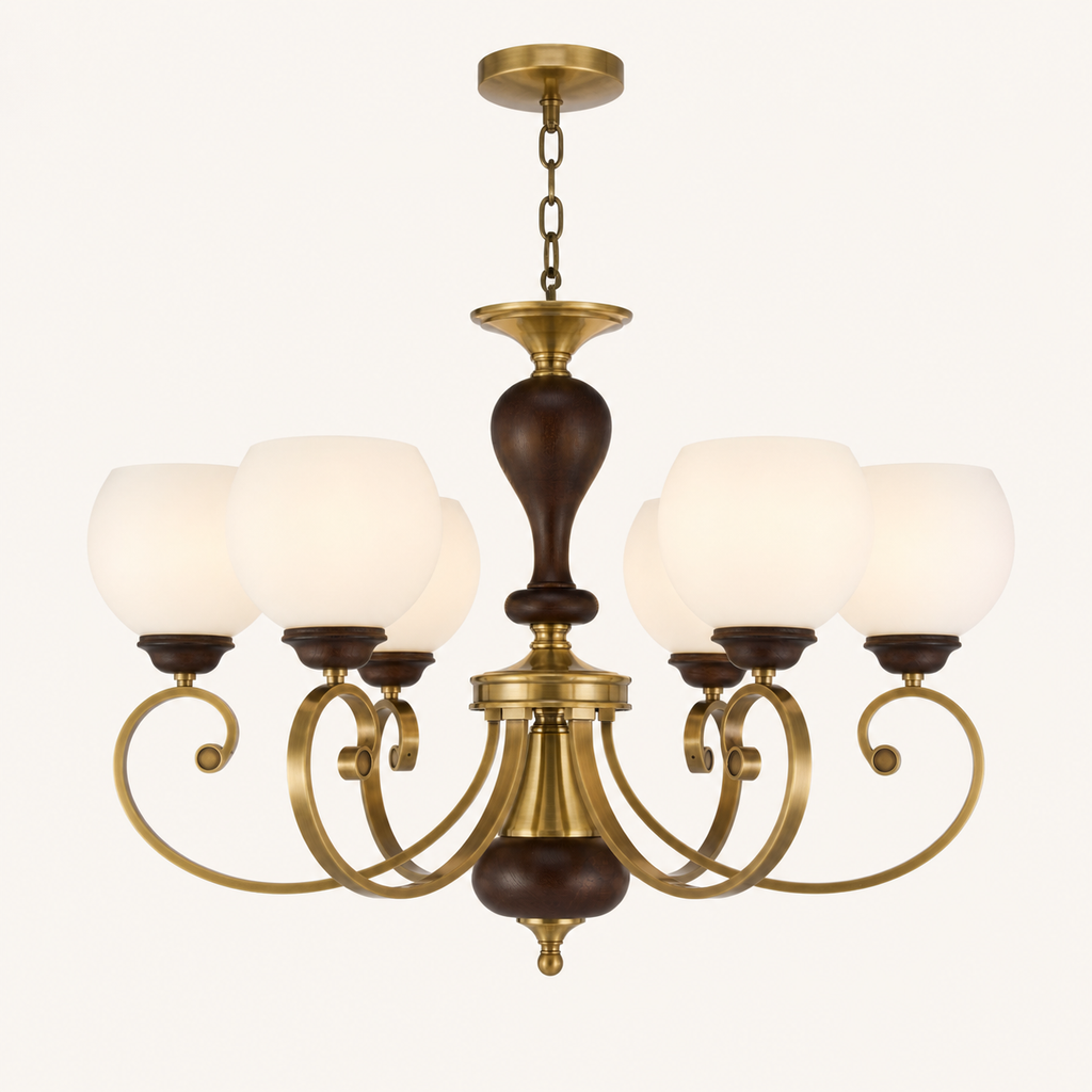 Aurellane six-light chandelier clean hero with complete ceiling canopy