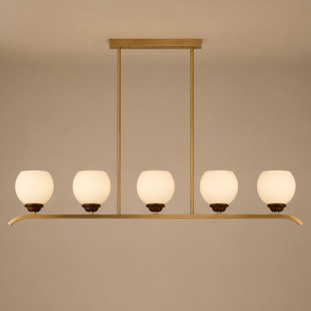 Avelune five-light linear chandelier clean product hero with a flush ceiling canopy