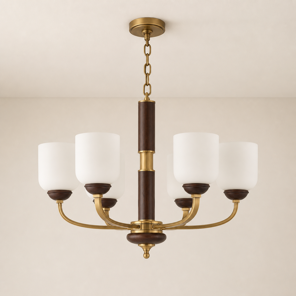 Bellgrave six-light chandelier clean hero with complete ceiling canopy