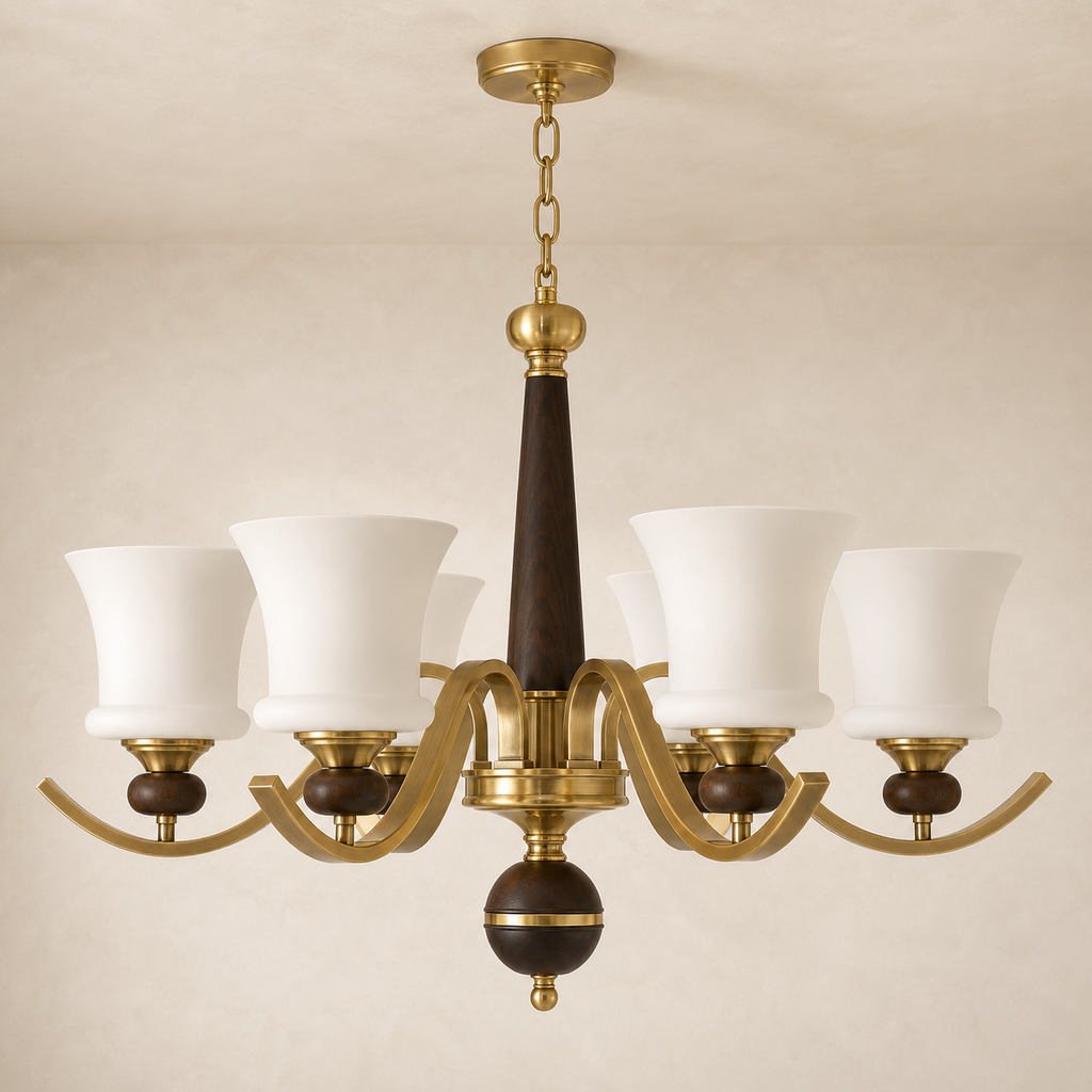 Brontelle six-light chandelier clean hero with complete ceiling canopy