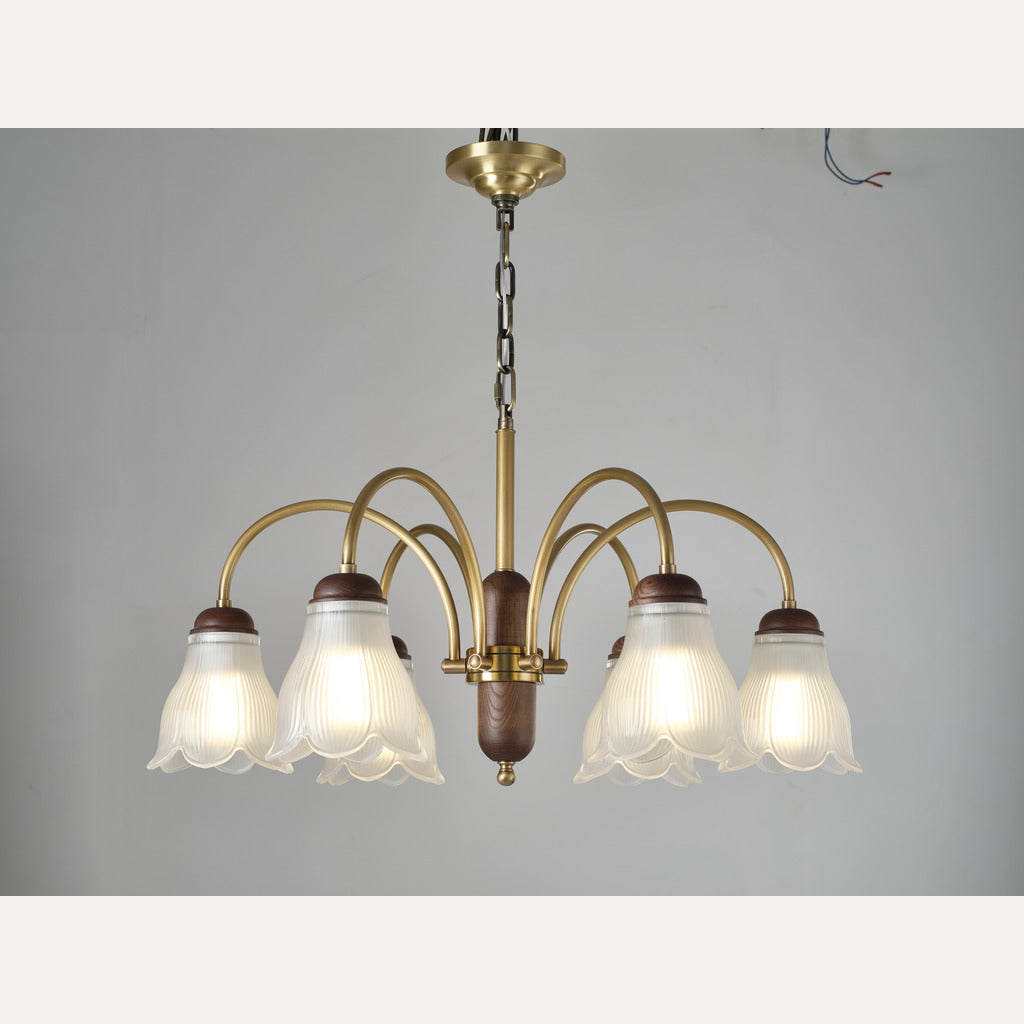 Cloveraine Fluted Petal Glass Chandelier complete product view on a light background