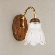 Bellarune Ribbed Bell Glass and Walnut Wall Sconce clean warm neutral wall-top hero