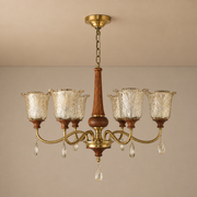 Aurelia Antique Brass Floral Glass Chandelier with Wood Accents clean warm neutral wall-top hero