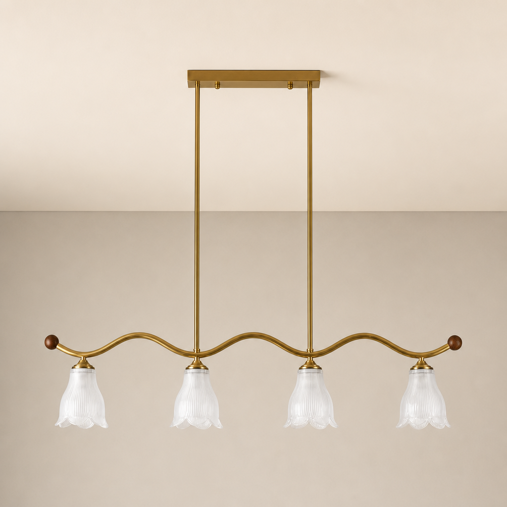 Bellarune Wave-Bar Ribbed Glass Linear Chandelier clean warm neutral wall-top hero