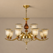 Tullienne Ribbed Tulip Glass and Wood Chandelier clean warm neutral wall-top hero