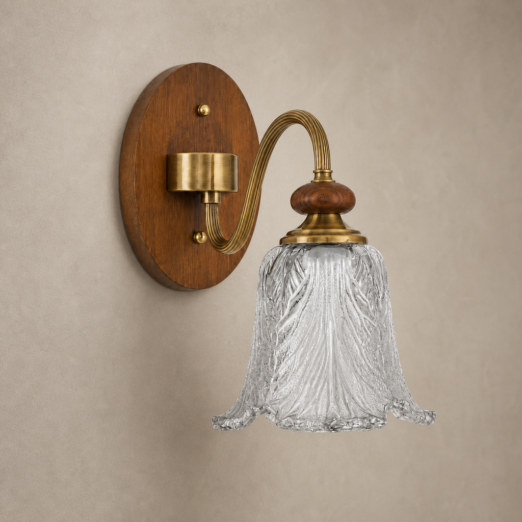 Sylvaris Sculpted Leaf Glass and Wood Wall Sconce clean warm neutral wall-top hero