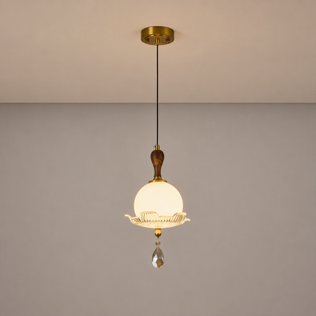 Arabelle Opal Globe and Ruffled Glass Pendant Light clean warm neutral wall-top hero