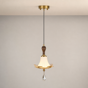 Celestine Fluted Tulip Glass and Walnut Pendant Light clean warm neutral wall-top hero