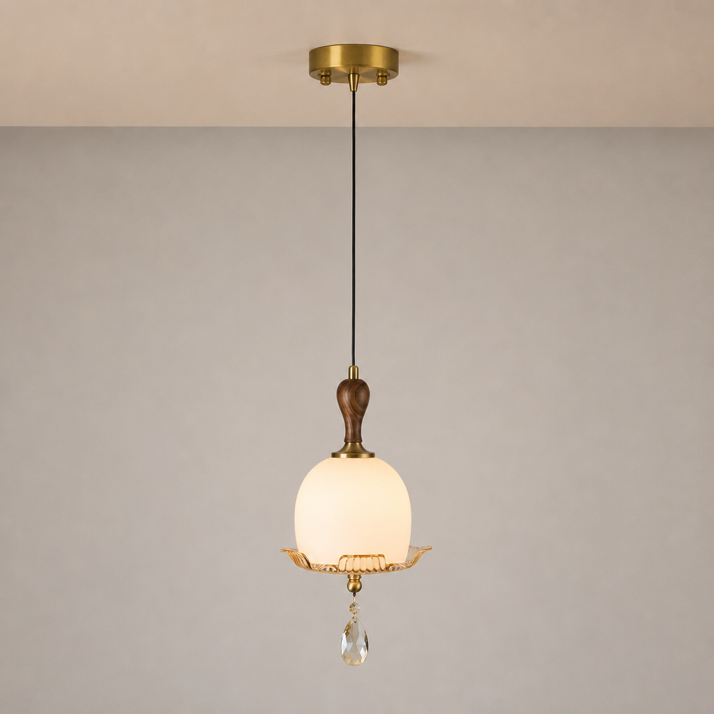 Lucienne Opal Globe and Crystal Drop Pendant Light clean warm neutral wall-top hero