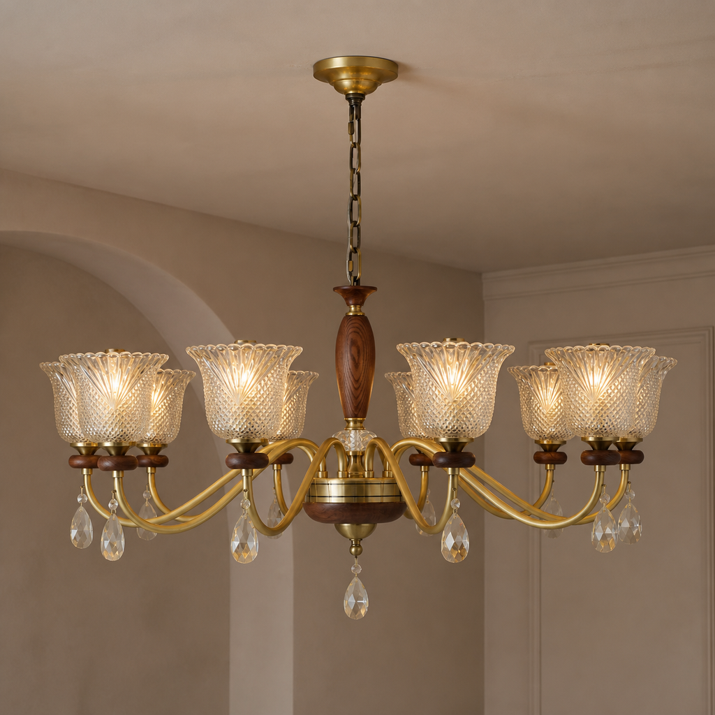 Cognelle ten-light chandelier product hero on a warm taupe background