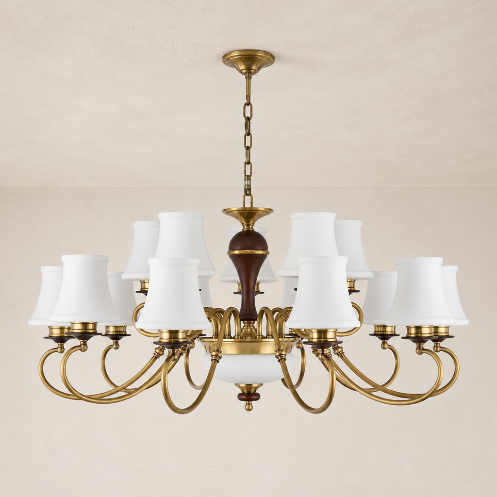 Glenhaven opal bowl chandelier clean hero with complete flush-mounted ceiling canopy