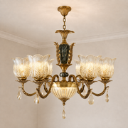 Marmavelle six-light leaf-cut glass and crystal chandelier with a short chain and flush ceiling canopy
