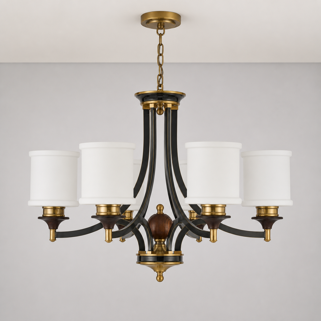 Montclair blackened frame chandelier clean hero with complete flush-mounted ceiling canopy