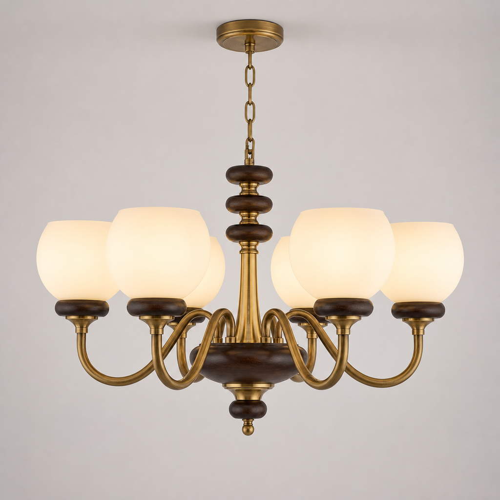 Ravenelle six-light chandelier clean hero with complete ceiling canopy