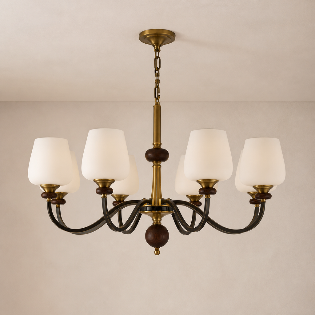 Wetherby eight-light chandelier clean hero with complete ceiling canopy