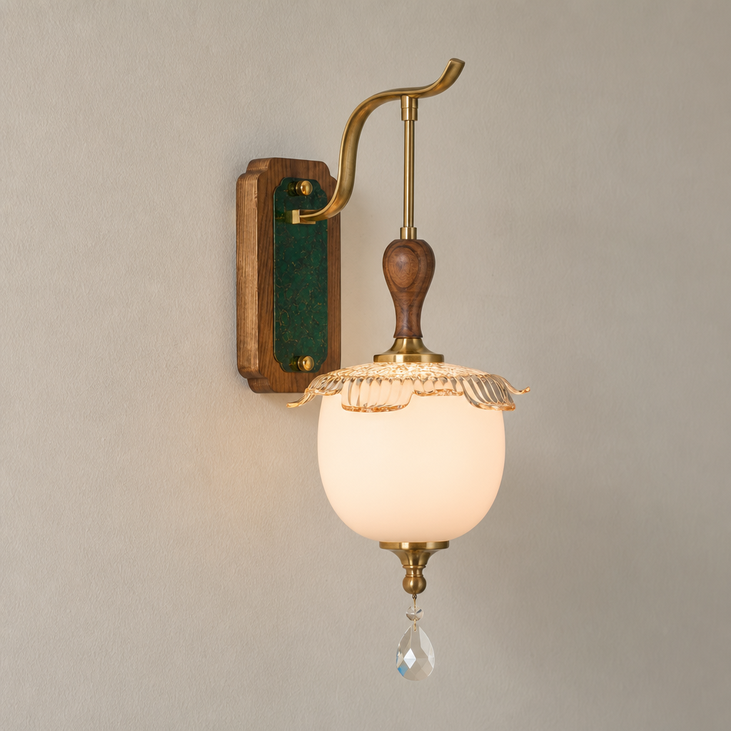 Virdelune 9189 B2 rounded opal dome wall sconce on a warm beige plaster wall