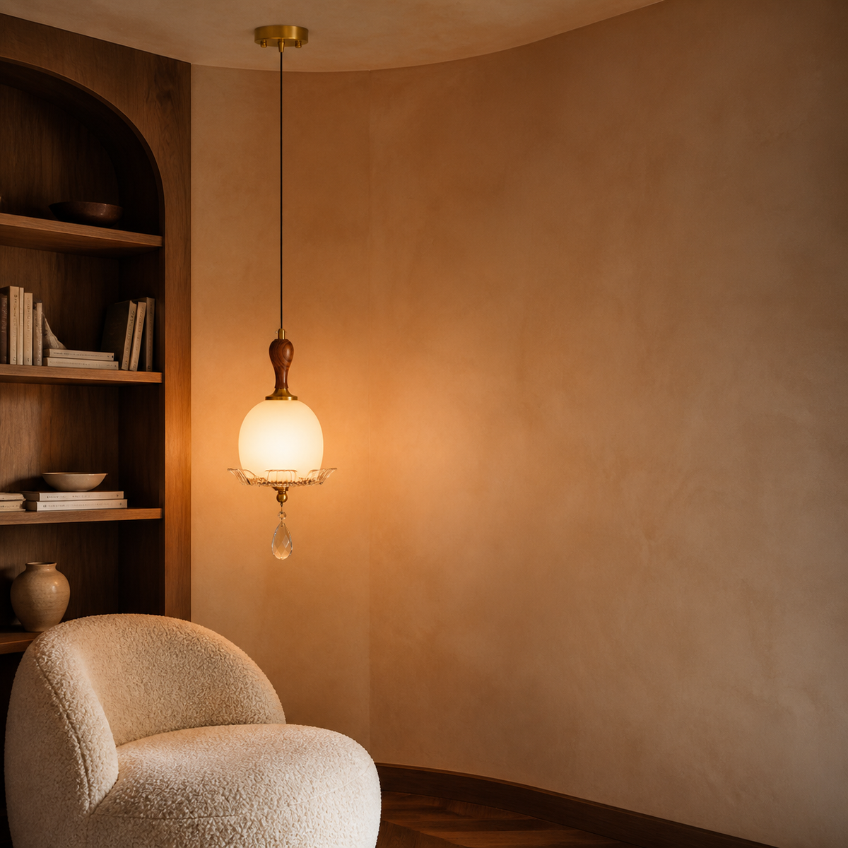 Lucienne Pendant A in an apricot reading alcove