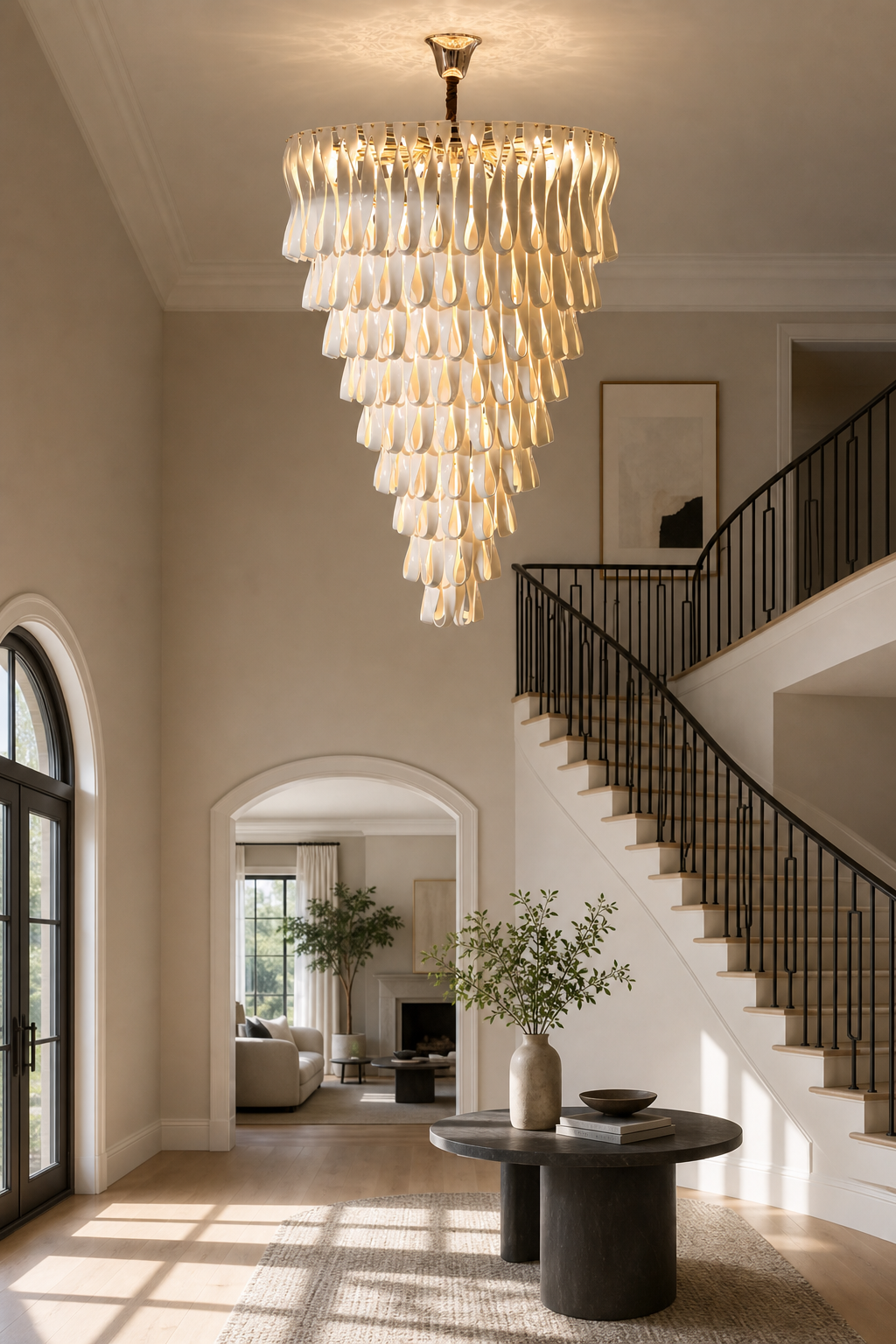 Ivory Ceramic Ribbon Grand Chandelier - Atlas generated scene 01 - 01-double-height-foyer