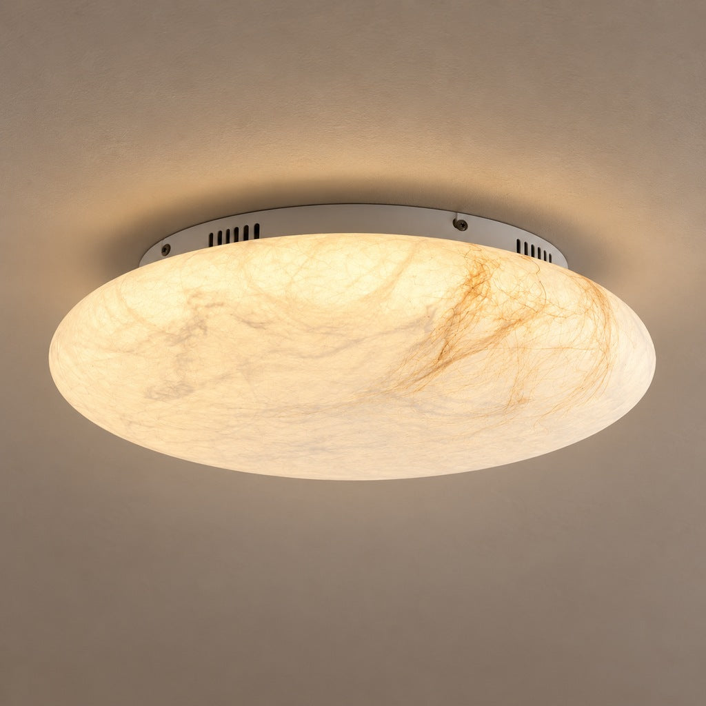 Round mulberry silk and hemp flush-mount ceiling light