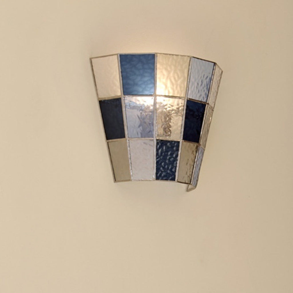 Textured Glass Flush-Mount Wall Sconce — blue flush-mount product hero installed on a warm neutral wall