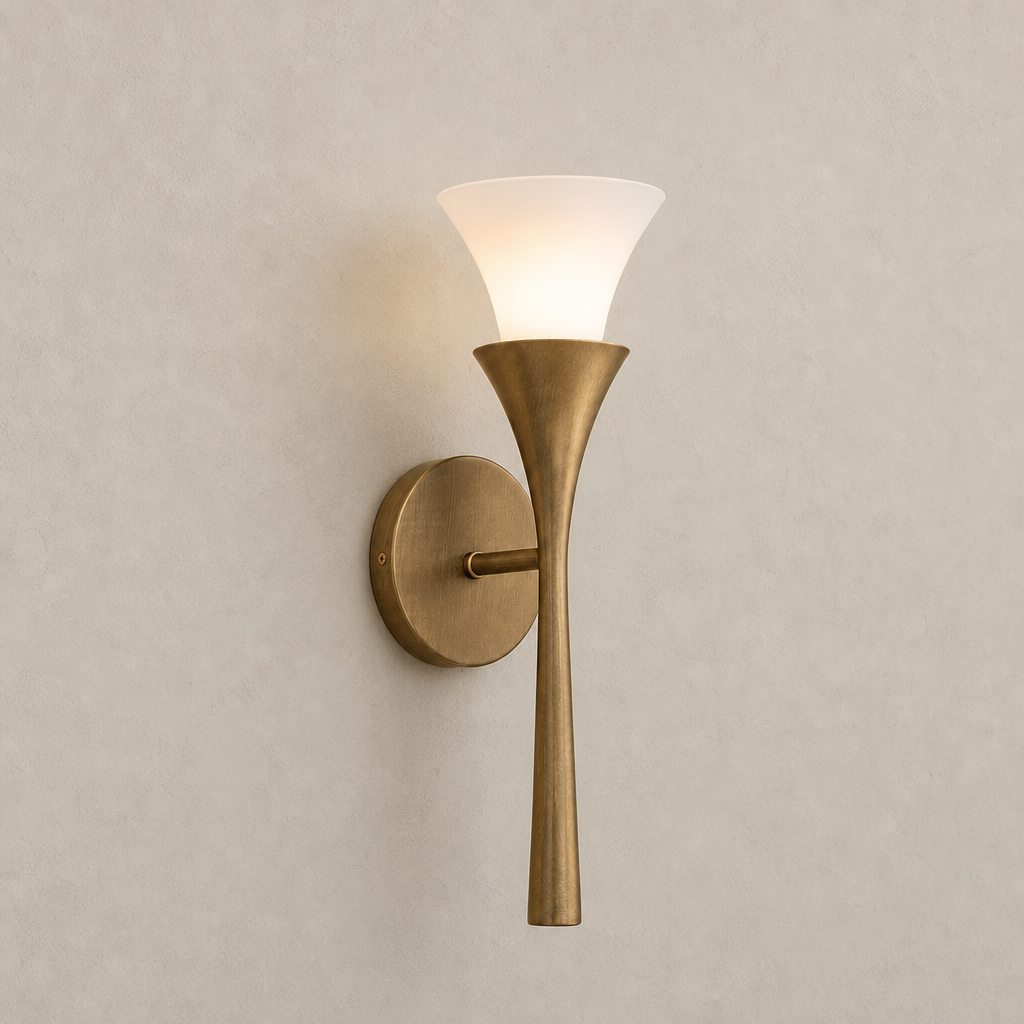 Sculptural Opal Glass and Alabaster Wall Sconce — hero Model A opal glass