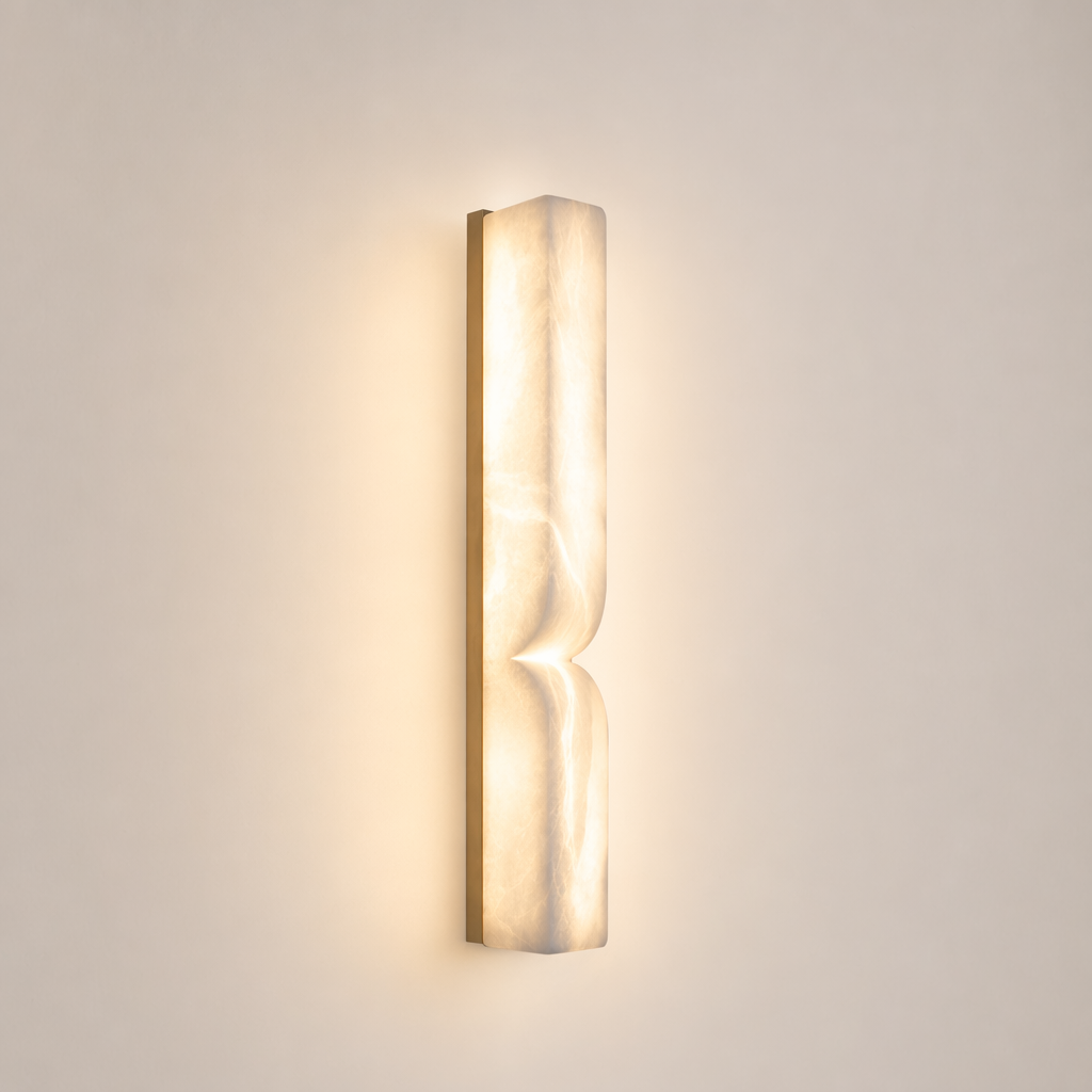 Modern Alabaster Linear Wall Sconce in Natural Brass - product image 01