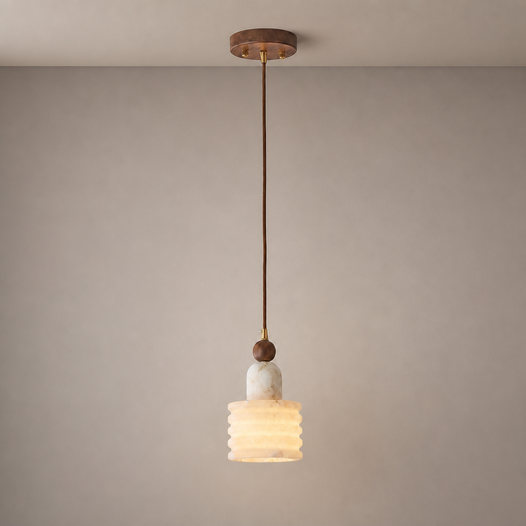 Alabaster and Walnut Single Pendant Light - 01 hero product