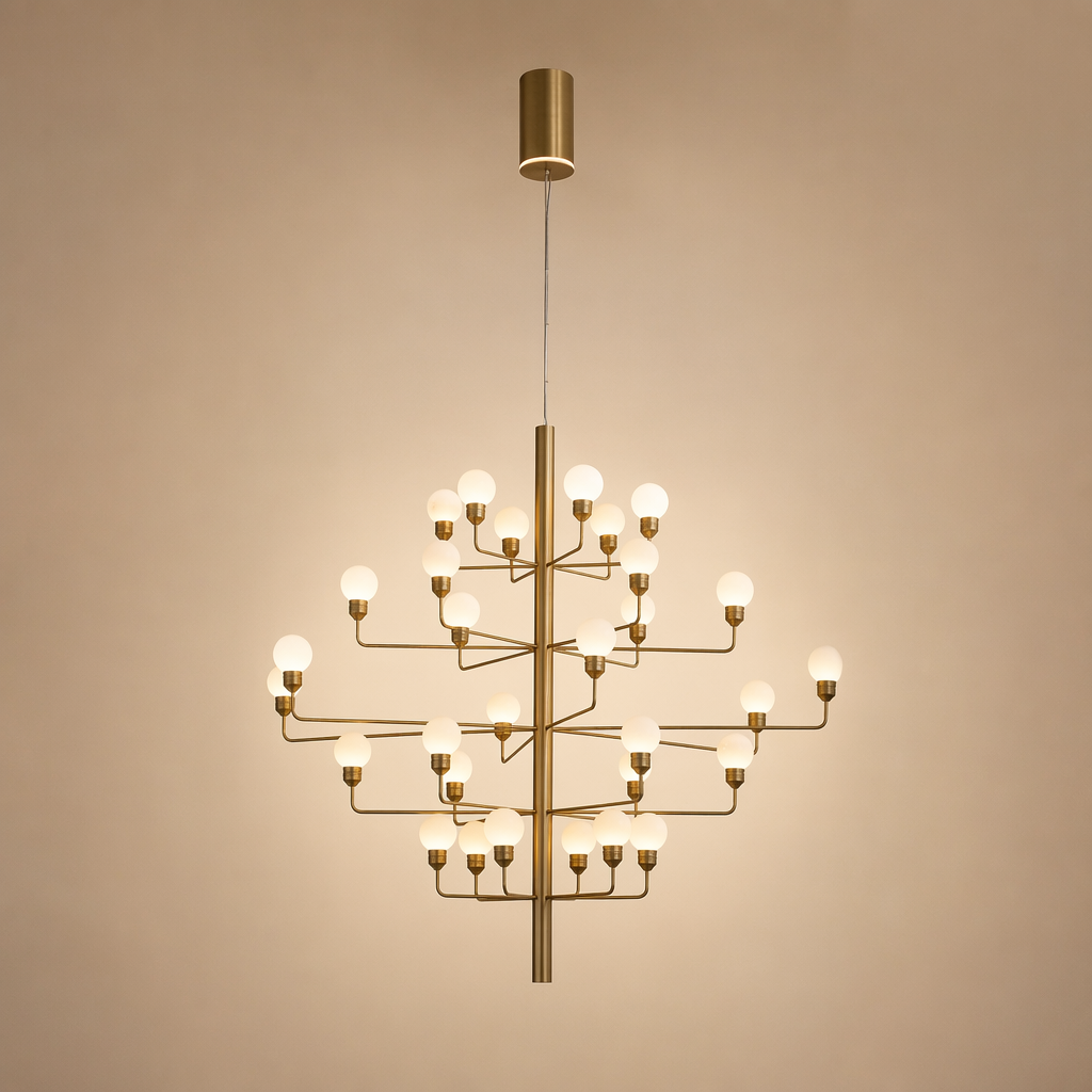 Modern Spanish Alabaster Branch Chandelier in Natural Brass - product image 01