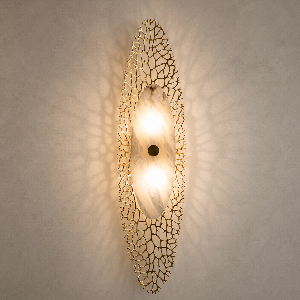 Modern Alabaster Coral Wall Sconce in Natural Brass - product image 01