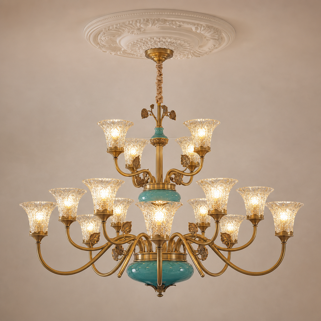 Tiffany Blue Ceramic Two-Tier Chandelier hero product