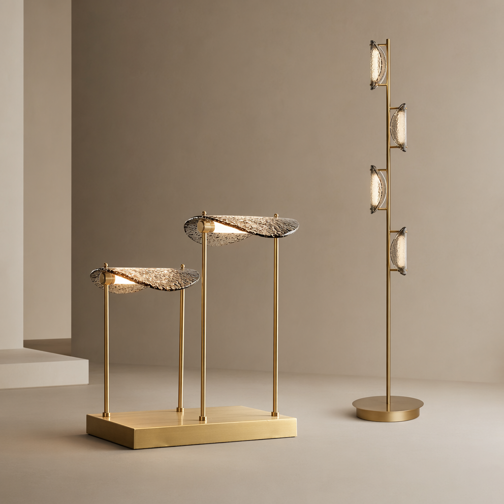 Modern Smoked Glass Brass Table and Floor Lamp - 01 01-hero-product