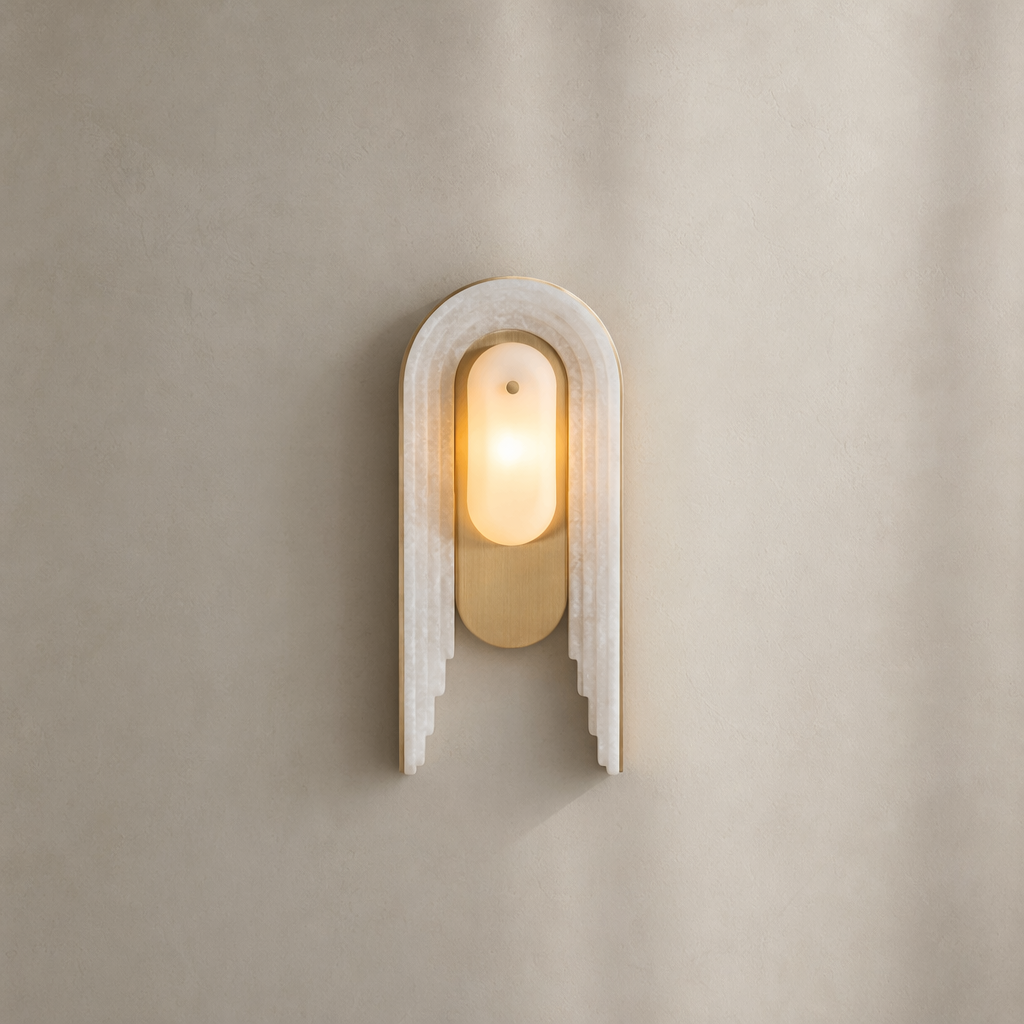 Modern Spanish Alabaster Arched Wall Sconce in Natural Brass - product image 01