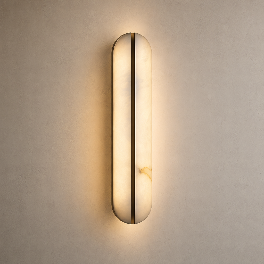 Modern Spanish alabaster slim capsule wall sconce product view