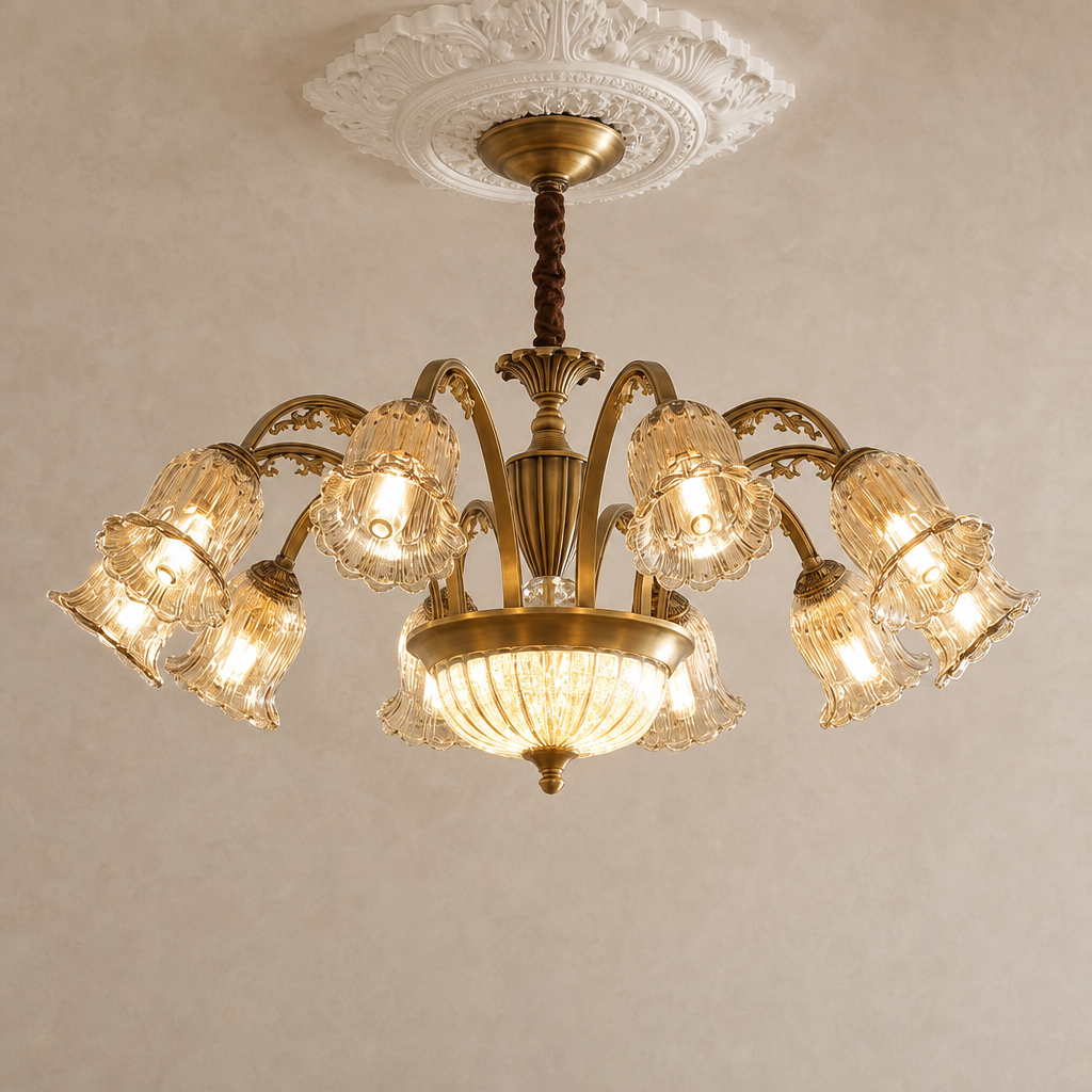 Vintage Brass Floral Glass Chandelier hero product