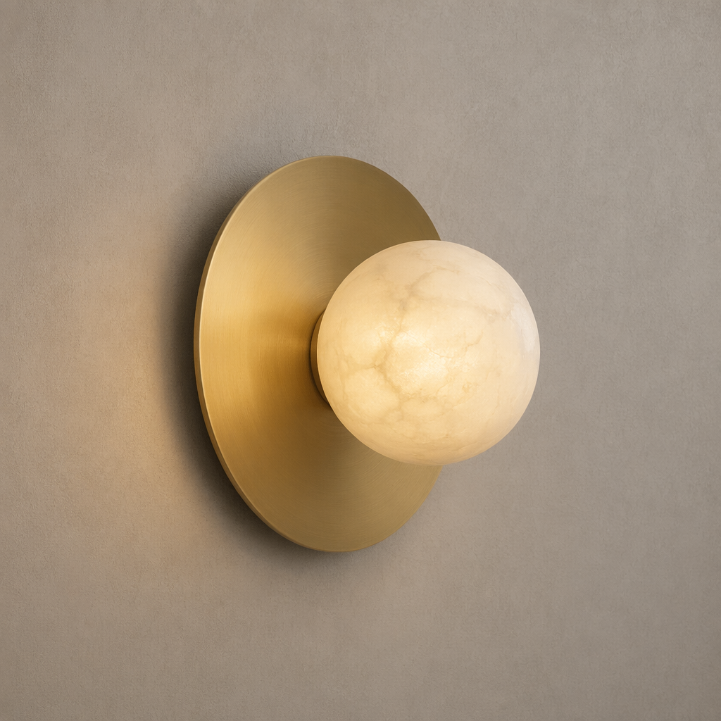Modern Alabaster Globe Wall Sconce in Natural Brass - product image 01