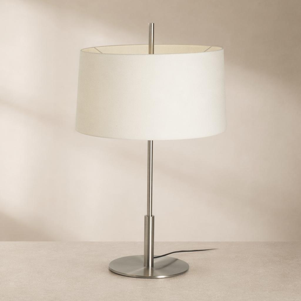 Modern Satin Nickel Off-White Fabric Lamp - generated main 01 01-hero-product