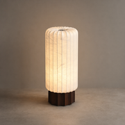Modern Mulberry Silk Cylinder Table and Floor Lamp with Walnut Wood-Grain Base - product image 01