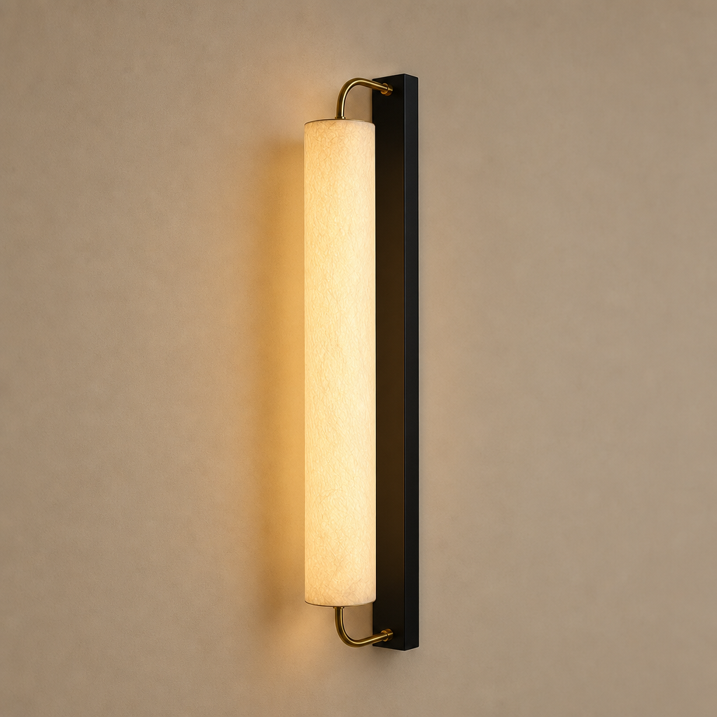 Modern Mulberry Silk Cylinder Wall Sconce in Black