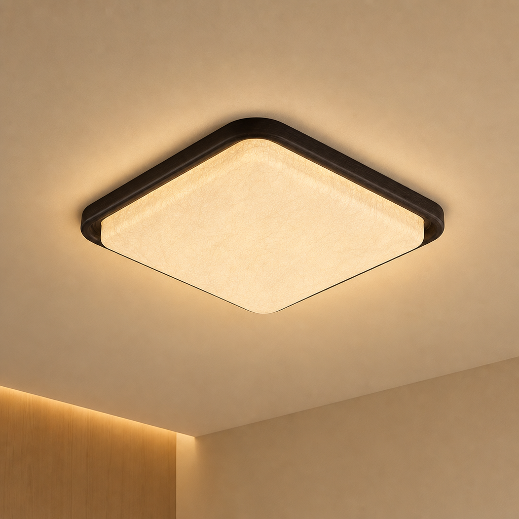 Modern Mulberry Silk Geometric Ceiling Light in Walnut and White - product image 01