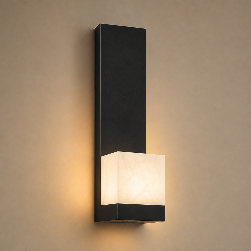 Modern Snowflake Alabaster Wall Sconce in Brushed Black - product image 01