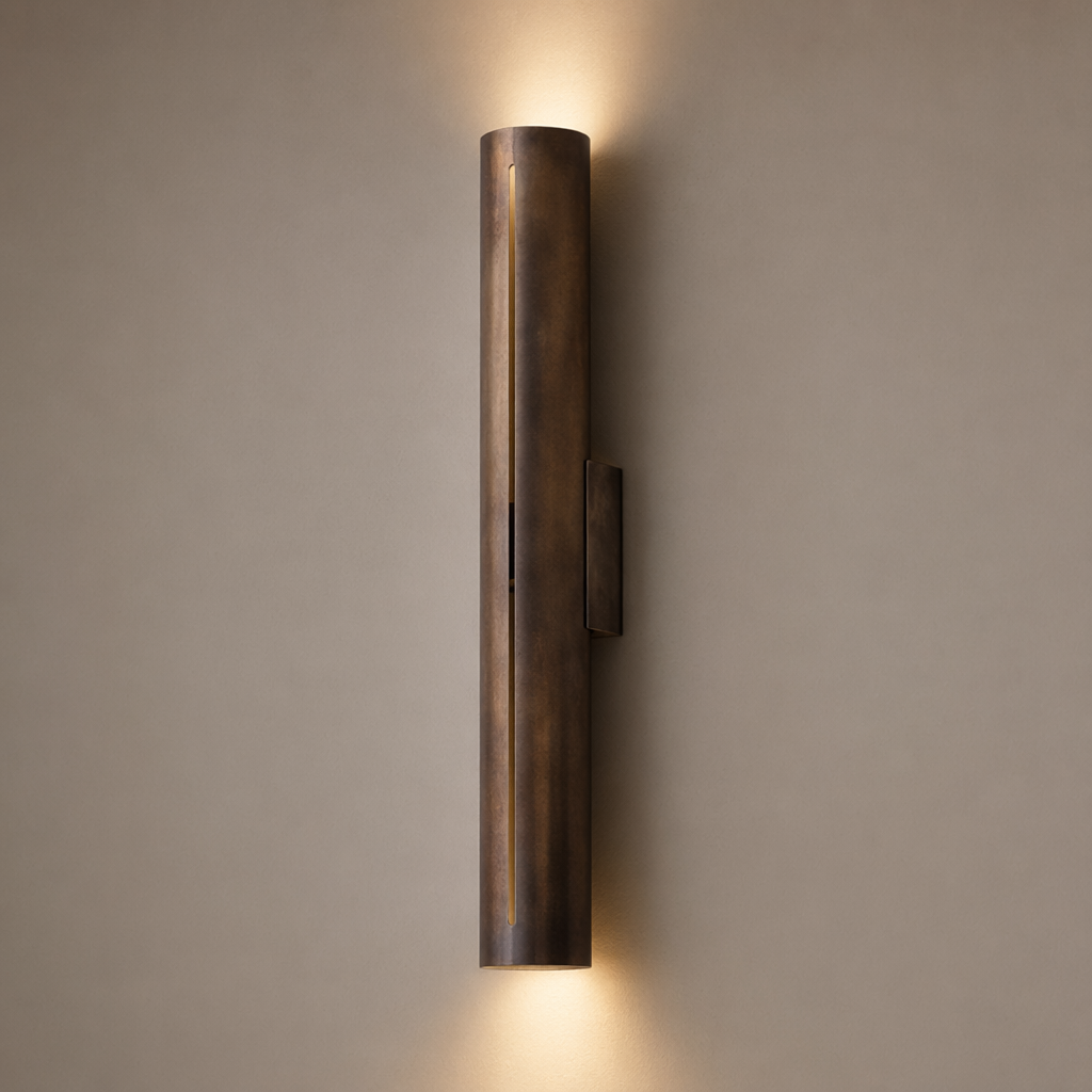 Modern Brass Cylinder LED Wall Sconce in Antique Brass - product image 01