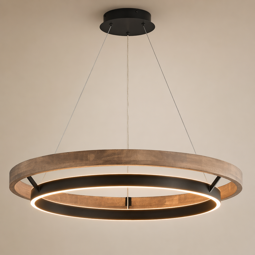 Modern Wood Ring LED Pendant Chandelier - generated main 01 01-hero-product