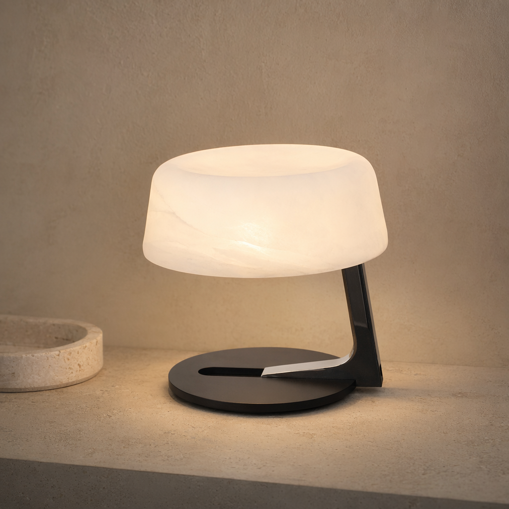 Modern Alabaster Table Lamp in Black and Chrome - product image 01