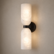 Modern Alabaster Cylinder Wall Sconce in Antique Brass - product image 01