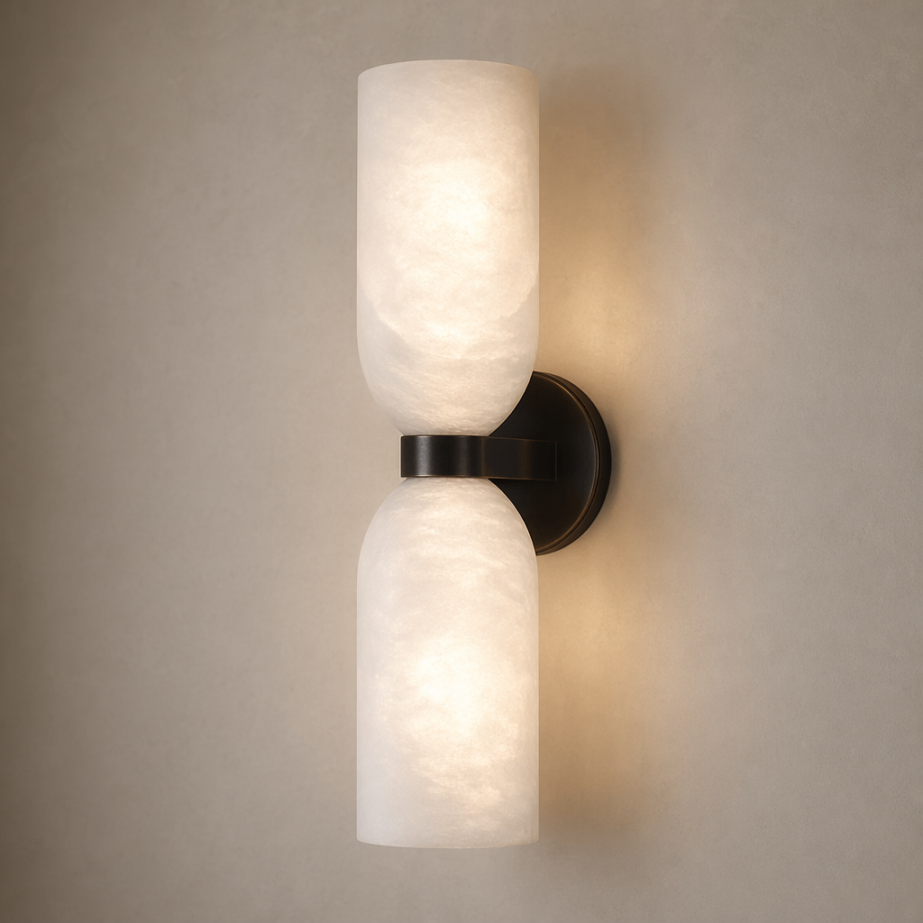 Modern Alabaster Cylinder Wall Sconce in Antique Brass - product image 01
