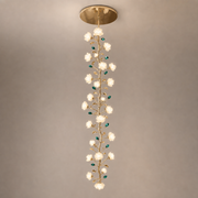 Sylverelle long chandelier – faithful product portrait with flat round canopy