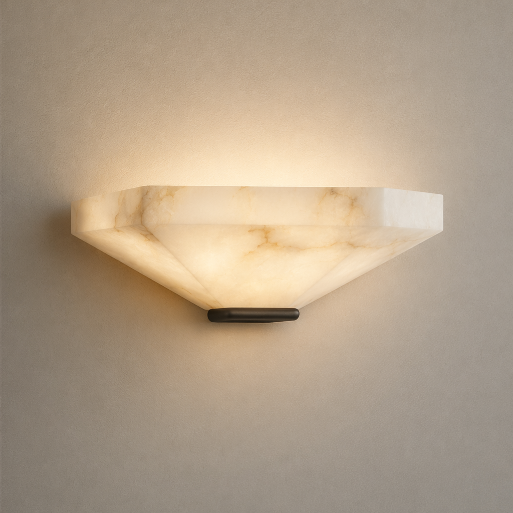 Modern Snowflake Alabaster Faceted Wall Sconce in Dark Bronze - product image 01