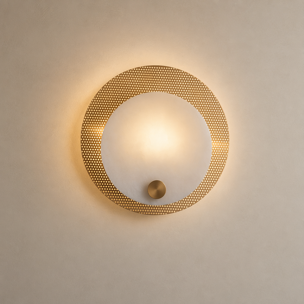 Modern Perforated Copper Alabaster Round Wall Sconce - 01 01-hero-product