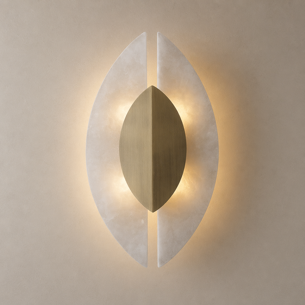 Modern Alabaster Leaf Wall Sconce in Antique Brass - product image 01